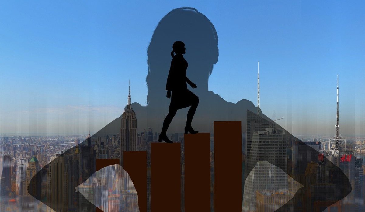 woman, stairs, career